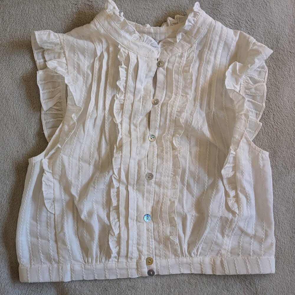 WOMEN'S PLENTY BY TRACY REESE TOP S Small White Lace Blouse Button Up High Neck